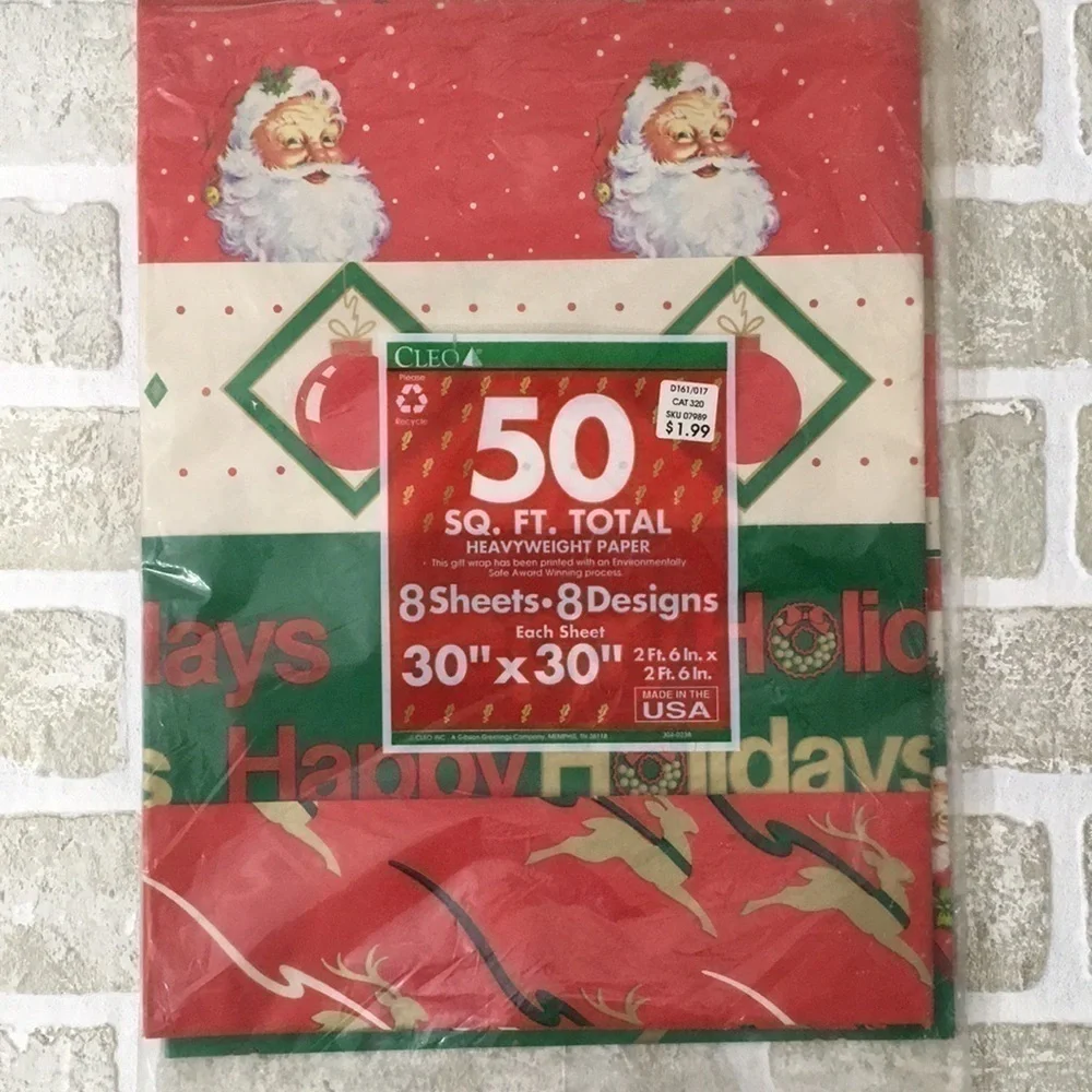 𝅺VINTAGE Christmas Gift Wrap Gibson Greetings 50sq.ft.